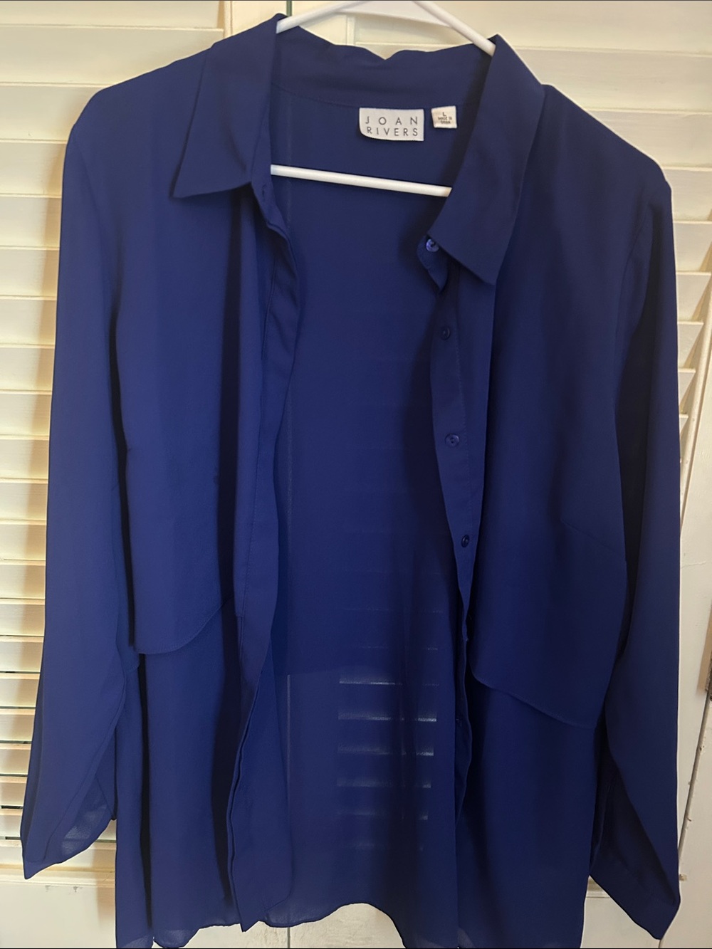 Joan Rivers Deep Blue Sheer Button-Down Blouse